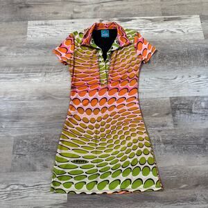 OMIGHTY Mini Dress Pink Green Psychedelic Polo Y2K Indie Sleaze Small